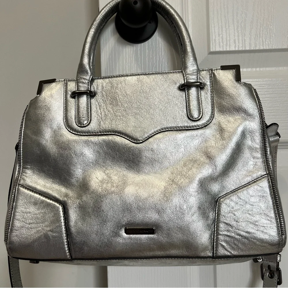 Rebecca Minkoff Silver Metallic Quilted Amorous Satchel Handle & Shoudler Straps